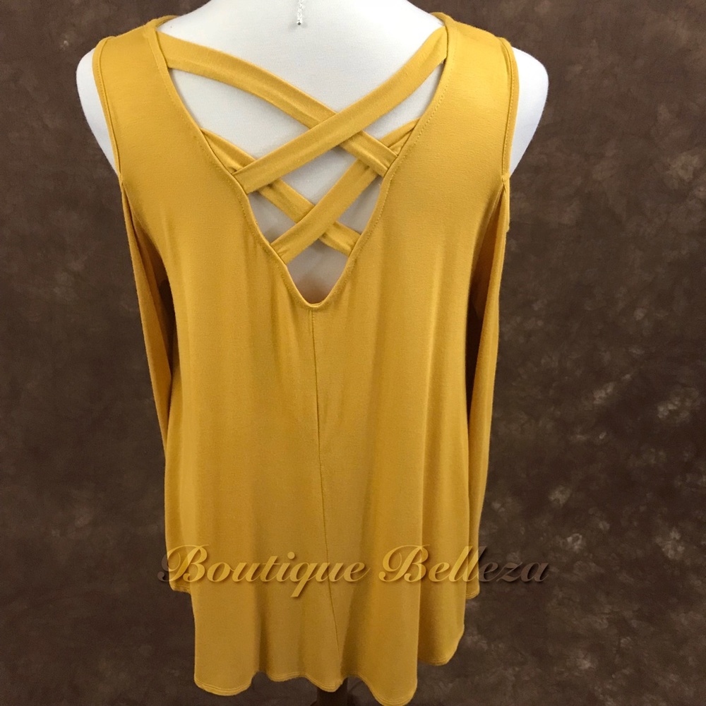 Mustard Cold Shoulder Crisscross Back Shirt